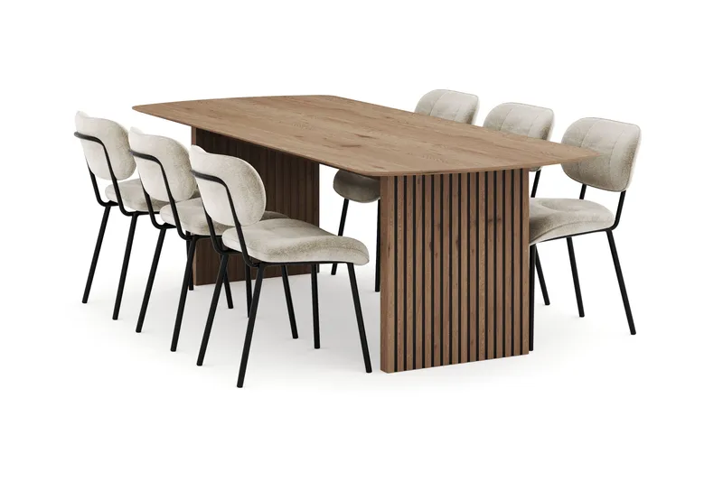 Richeto Spisegruppe 240 cm med 6 Cyana Spisestole, Naturlig finish