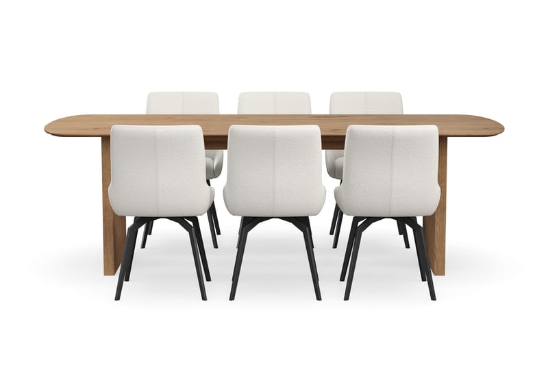 Richeto Spisegruppe 240 cm med 6 Mora Drejestole - Naturlig finish/Lys beige - Møbler - Borde - Spisebordssæt