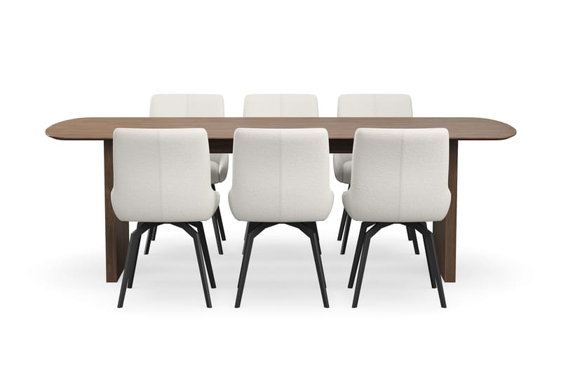 Richeto Spisegruppe 240 cm med 6 Mora Drejestole - Røget eg/Lys beige - Møbler - Borde - Spisebordssæt