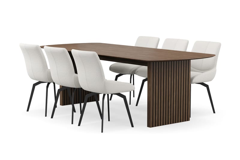 Richeto Spisegruppe 240 cm med 6 Mora Drejestole, Røget eg/Lys beige