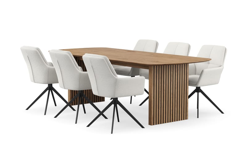 Richeto Spisegruppe 240 cm med 6 Torsby Drejestole - Naturlig finish/Lys beige - Møbler - Borde - Spisebordssæt