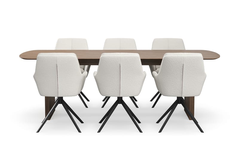 Richeto Spisegruppe 240 cm med 6 Torsby Drejestole - Røget eg/Lys beige - Møbler - Borde - Spisebordssæt