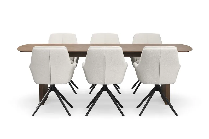 Richeto Spisegruppe 240 cm med 6 Torsby Drejestole - Røget eg/Lys beige - Møbler - Borde - Spisebordssæt