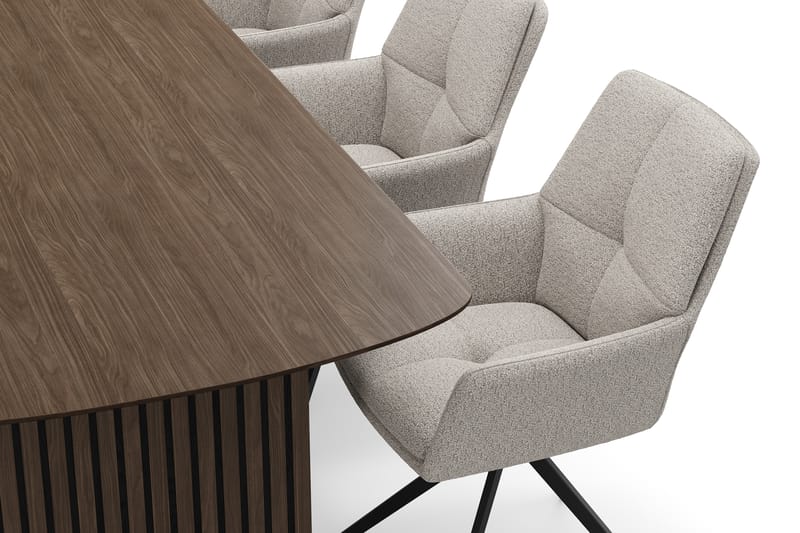 Richeto Spisegruppe 240 cm med 6 Torsby Drejestole - Røget eg/Mørk beige - Møbler - Borde - Spisebordssæt