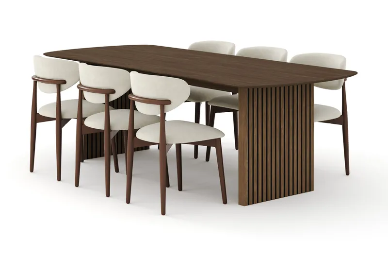 Richeto Spisegruppe 240 cm Røget eg med 6 Molly Spisestole, Røget eg/Beige