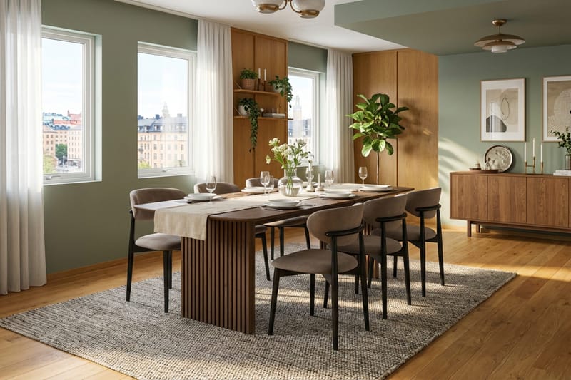 Richeto Spisegruppe 240 cm Røget eg med 6 Molly Spisestole - Røget eg/Sort/Greige - Møbler - Borde - Spisebordssæt