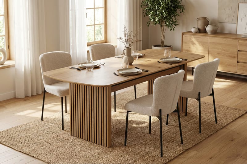 Richeto Spisegruppe Eg 180 cm med 4 Elsie Spisestole - Eg/Hvid - Møbler - Borde - Spisebordssæt