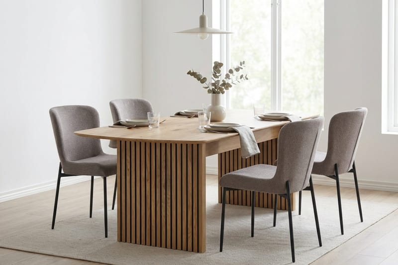 Richeto Spisegruppe Eg 180 cm med 6 Elsie Spisestole - Eg/Grå - Møbler - Borde - Spisebordssæt