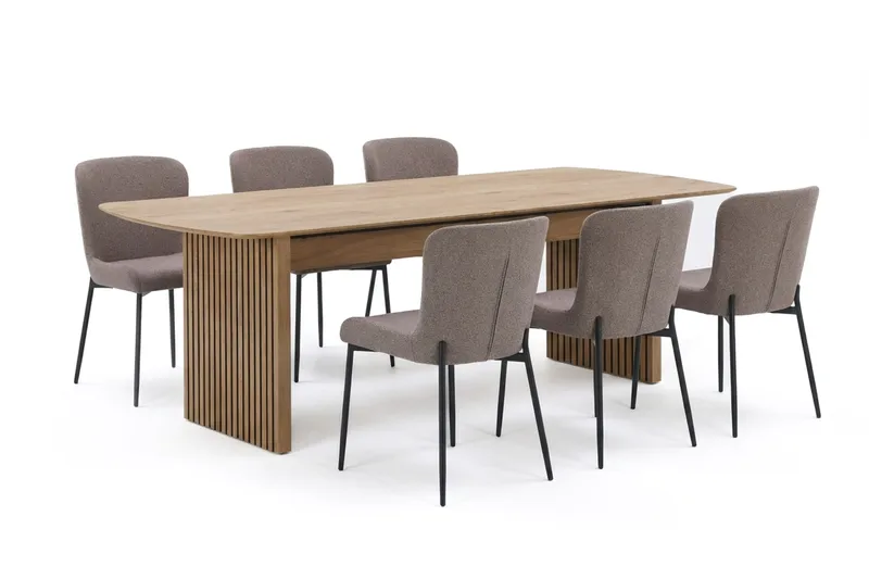 Richeto Spisegruppe Eg 210 cm med 6 Elsie Spisestole - Eg/Grå - Møbler - Borde - Spisebordssæt