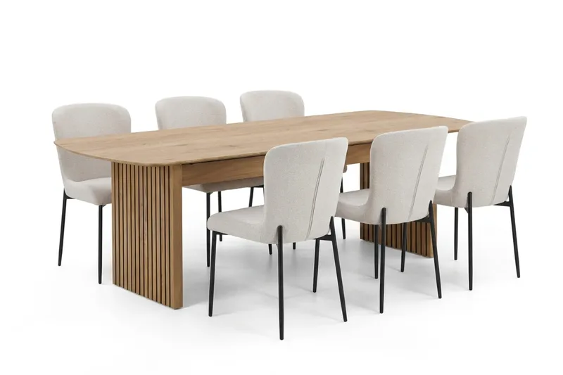 Richeto Spisegruppe Eg 210 cm med 6 Elsie Spisestole - Eg/Hvid - Møbler - Borde - Spisebordssæt