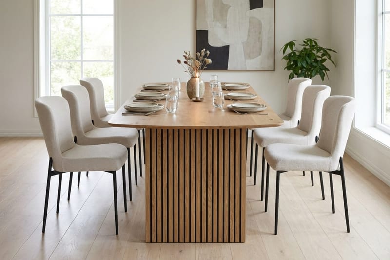 Richeto Spisegruppe Eg 210 cm med 6 Elsie Spisestole - Eg/Hvid - Møbler - Borde - Spisebordssæt