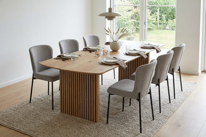 Richeto Spisegruppe Eg 210 cm med 6 Elsie Spisestole - Eg/Lysegrå - Møbler - Borde - Spisebordssæt