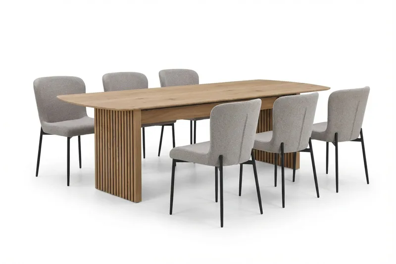 Richeto Spisegruppe Eg 210 cm med 6 Elsie Spisestole, Eg/Lysegrå