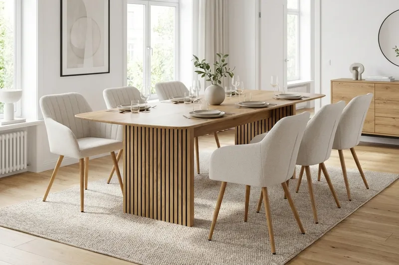 Richeto Spisegruppe Eg 210 cm med 6 Filippa spisestole - Eg/Hvid - Møbler - Borde - Spisebordssæt