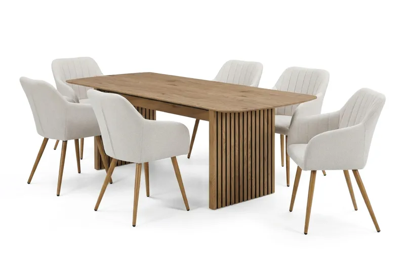 Richeto Spisegruppe Eg 210 cm med 6 Filippa spisestole, Eg/Hvid