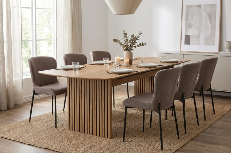 Richeto Spisegruppe Eg 240 cm med 6 Elsie Spisestole - Eg/Grå - Møbler - Borde - Spisebordssæt