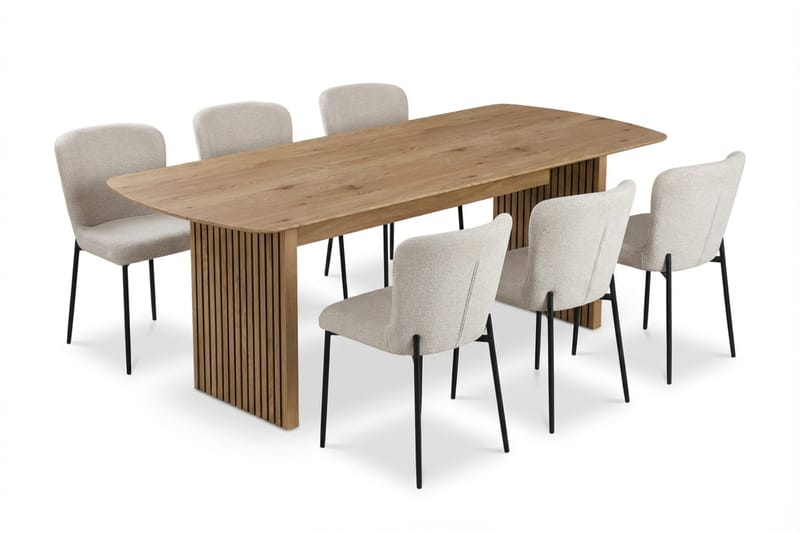 Richeto Spisegruppe Eg 240 cm med 6 Elsie Spisestole - Eg/Hvid - Møbler - Borde - Spisebordssæt