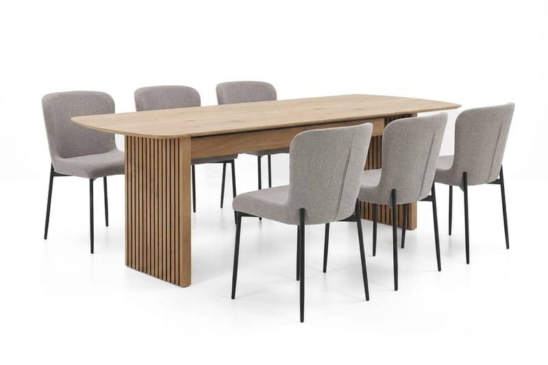 Richeto Spisegruppe Eg 240 cm med 6 Elsie Spisestole - Eg/Lysegrå - Møbler - Borde - Spisebordssæt