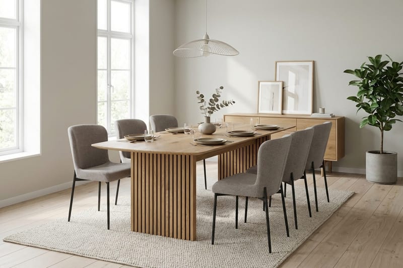 Richeto Spisegruppe Eg 240 cm med 6 Elsie Spisestole - Eg/Lysegrå - Møbler - Borde - Spisebordssæt