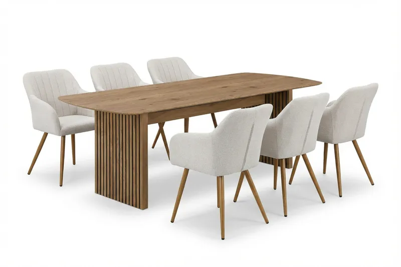 Richeto Spisegruppe Eg 240 cm med 6 Filippa spisestole, Eg/Hvid