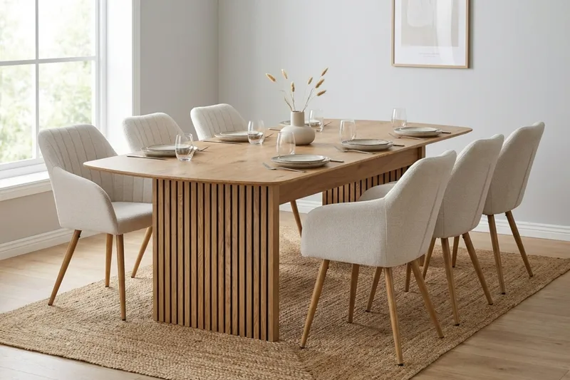 Richeto Spisegruppe Eg 240 cm med 6 Filippa spisestole - Eg/Hvid - Møbler - Borde - Spisebordssæt