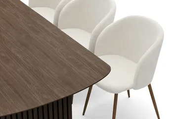 Richeto spisegruppe med 6 Greya spisebordsstole med armlæn - Naturlig finish/hvid bouclé - Møbler - Borde - Spisebordssæt