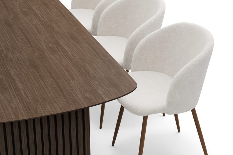 Richeto Spisegruppe med 6 Greya Spisestole med Armlæn - Røget Eg/Hvid Bouclé - Møbler - Borde - Spisebordssæt