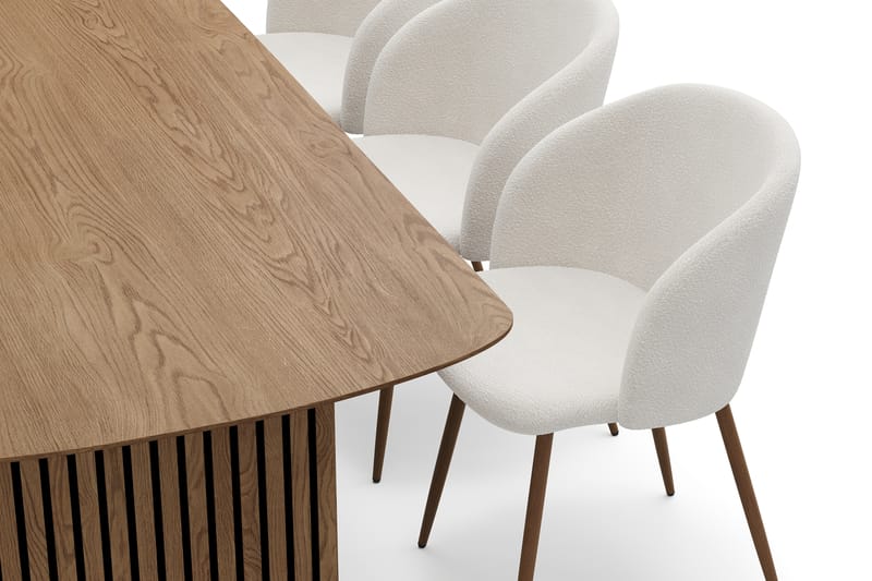 Richeto Spisegruppe med 6 Greya Spisestole med Armlæn - Røget Eg/Hvid Bouclé - Møbler - Borde - Spisebordssæt