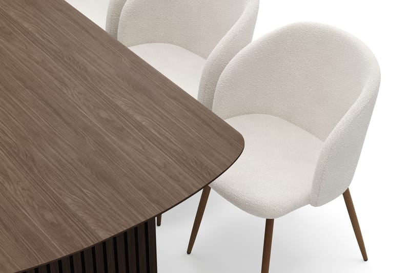 Richeto Spisegruppe med 6 Greya Spisestole med Armlæn - Røget Eg/Hvid Bouclé - Møbler - Borde - Spisebordssæt