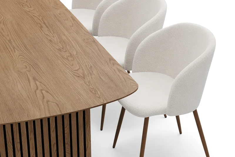 Richeto Spisegruppe med 6 Greya Spisestole med Armlæn - Røget Eg/Hvid Bouclé - Møbler - Borde - Spisebordssæt