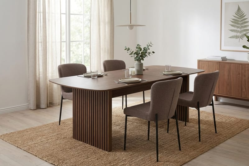 Richeto Spisegruppe Røget Eg 180 cm med 4 Elsie Spisestole - Røget eg/Grå - Møbler - Borde - Spisebordssæt