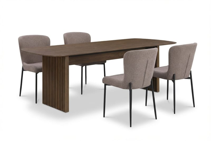 Richeto Spisegruppe Røget Eg 180 cm med 4 Elsie Spisestole, Røget eg/Grå