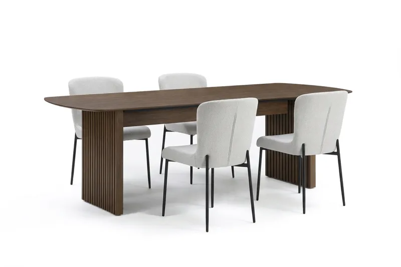 Richeto Spisegruppe Røget Eg 180 cm med 4 Elsie Spisestole - Røget eg/Hvid - Møbler - Borde - Spisebordssæt