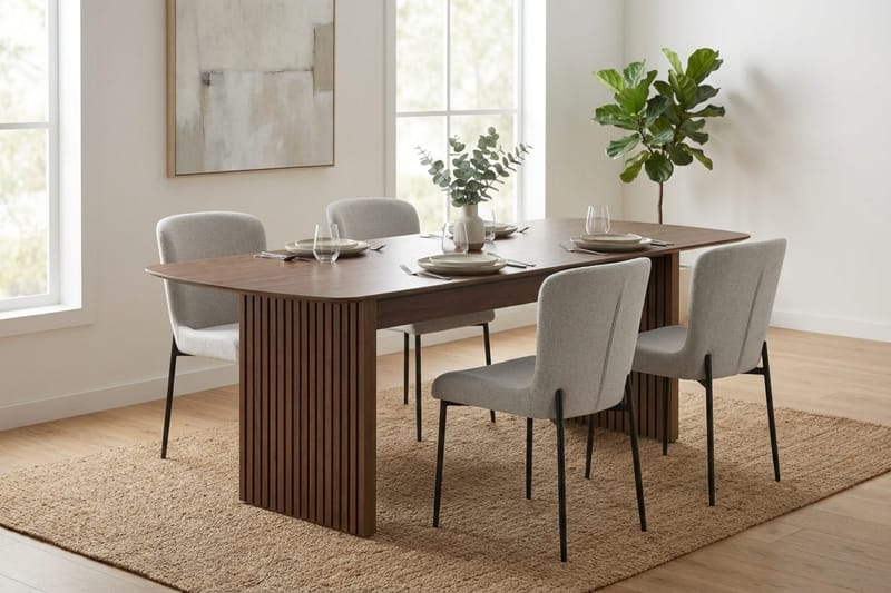 Richeto Spisegruppe Røget Eg 180 cm med 4 Elsie Spisestole - Røget eg/Hvid - Møbler - Borde - Spisebordssæt