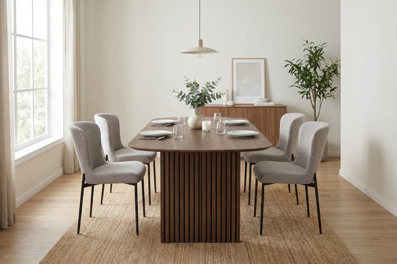 Richeto Spisegruppe Røget Eg 180 cm med 4 Elsie Spisestole - Røget eg/Lysegrå - Møbler - Borde - Spisebordssæt