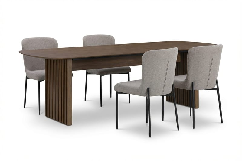Richeto Spisegruppe Røget Eg 180 cm med 4 Elsie Spisestole, Røget eg/Lysegrå