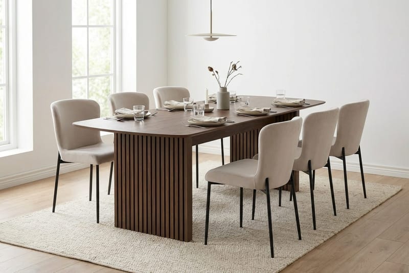 Richeto Spisegruppe Røget Eg 210 cm med 6 Elsie Spisestole - Røget eg/Beige - Møbler - Borde - Spisebordssæt