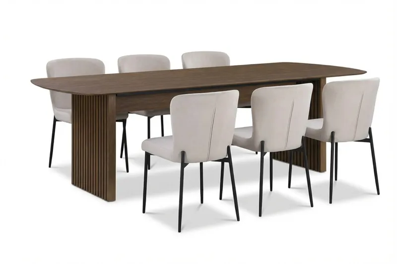 Richeto Spisegruppe Røget Eg 210 cm med 6 Elsie Spisestole - Røget eg/Beige - Møbler - Borde - Spisebordssæt