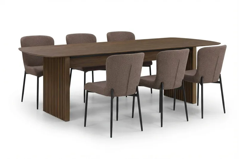 Richeto Spisegruppe Røget Eg 210 cm med 6 Elsie Spisestole - Røget eg/Grå - Møbler - Borde - Spisebordssæt