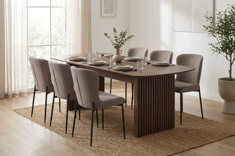 Richeto Spisegruppe Røget Eg 210 cm med 6 Elsie Spisestole - Røget eg/Grå - Møbler - Borde - Spisebordssæt