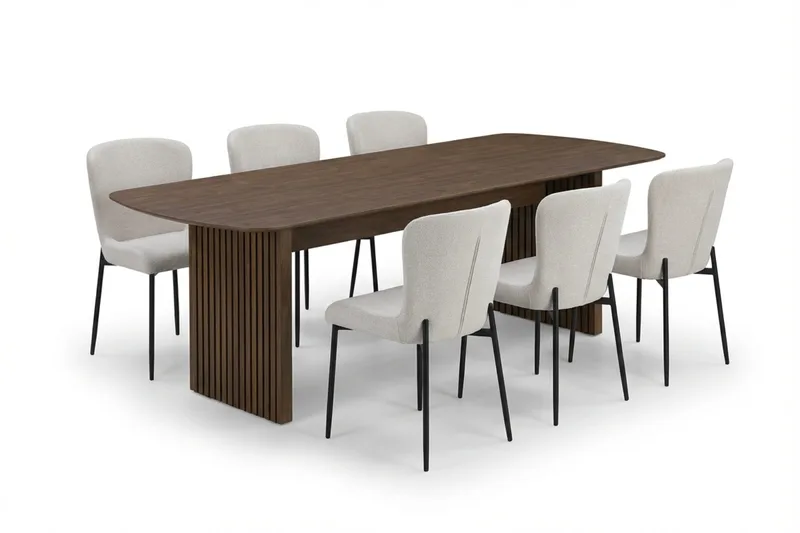 Richeto Spisegruppe Røget Eg 210 cm med 6 Elsie Spisestole, Røget eg/Hvid