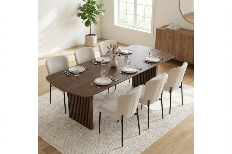 Richeto Spisegruppe Røget Eg 210 cm med 6 Elsie Spisestole - Røget eg/Hvid - Møbler - Borde - Spisebordssæt