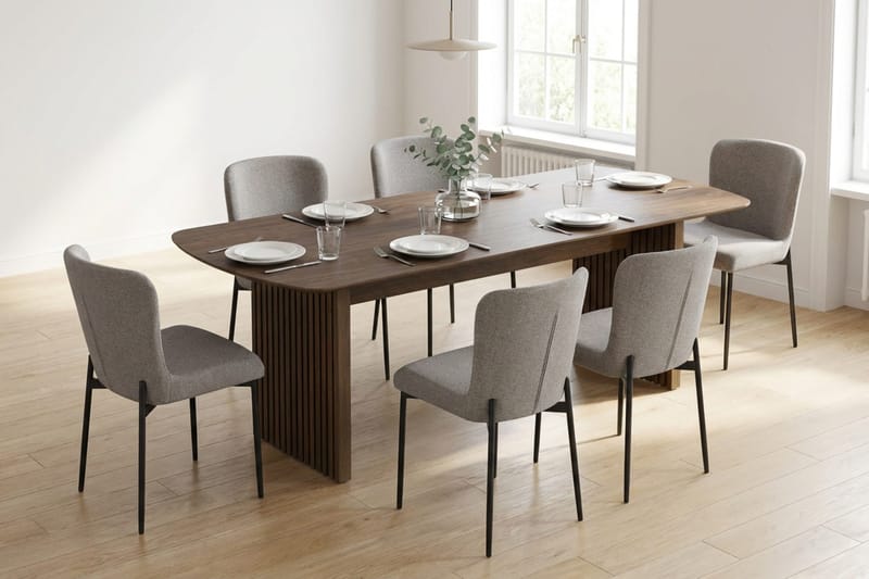 Richeto Spisegruppe Røget Eg 210 cm med 6 Elsie Spisestole - Røget eg/Lysegrå - Møbler - Borde - Spisebordssæt