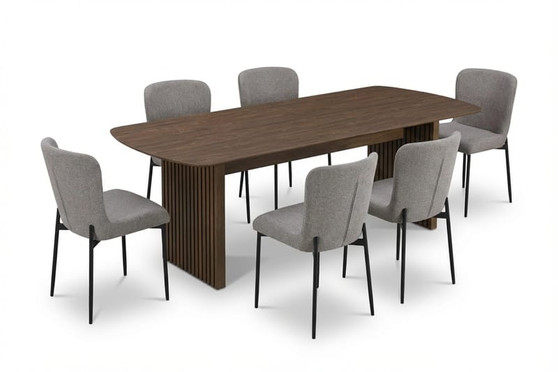 Richeto Spisegruppe Røget Eg 210 cm med 6 Elsie Spisestole, Røget eg/Lysegrå