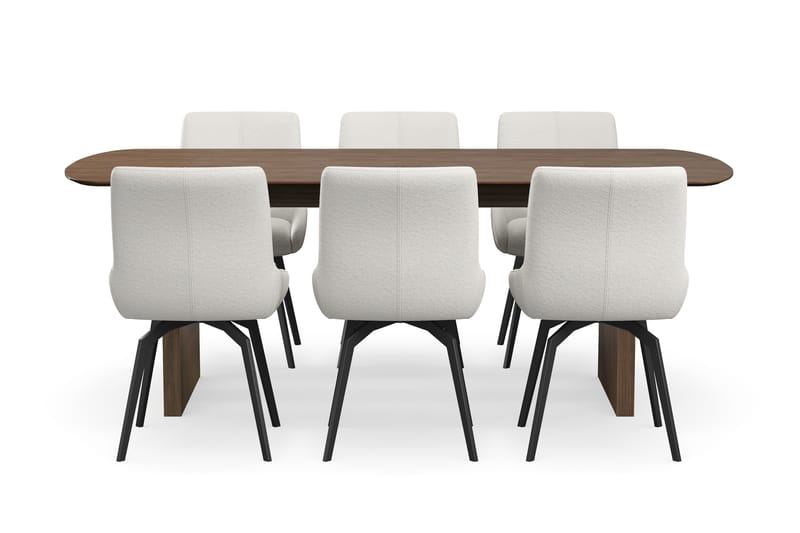 Richeto Spisegruppe Røget Eg 210 cm med 6 Mora Drejestole - Røget eg/Lys beige - Møbler - Borde - Spisebordssæt