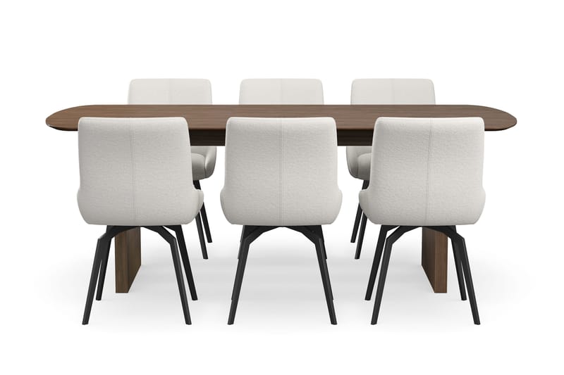 Richeto Spisegruppe Røget Eg 210 cm med 6 Mora Drejestole - Røget eg/Lys beige - Møbler - Borde - Spisebordssæt