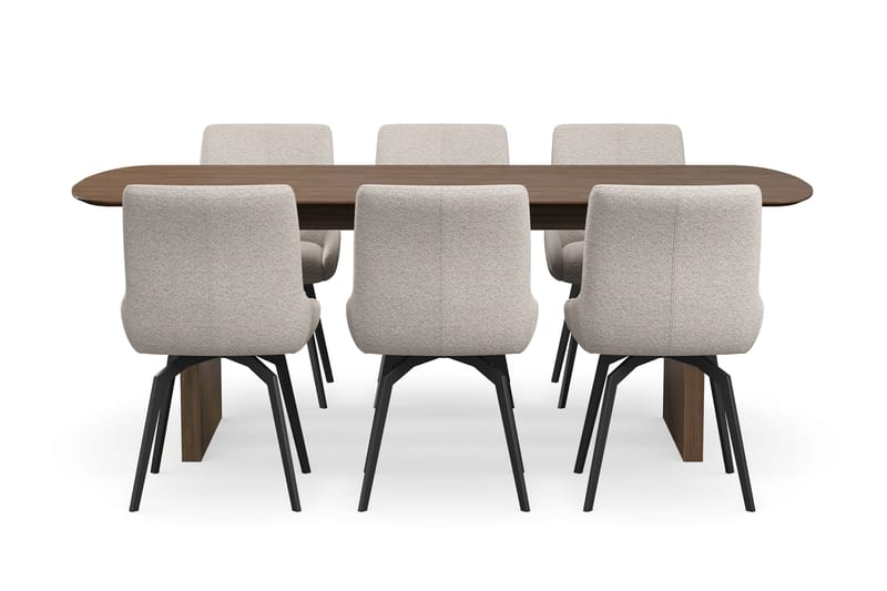 Richeto Spisegruppe Røget Eg 210 cm med 6 Mora Drejestole - Røget eg/Mørk beige - Møbler - Borde - Spisebordssæt