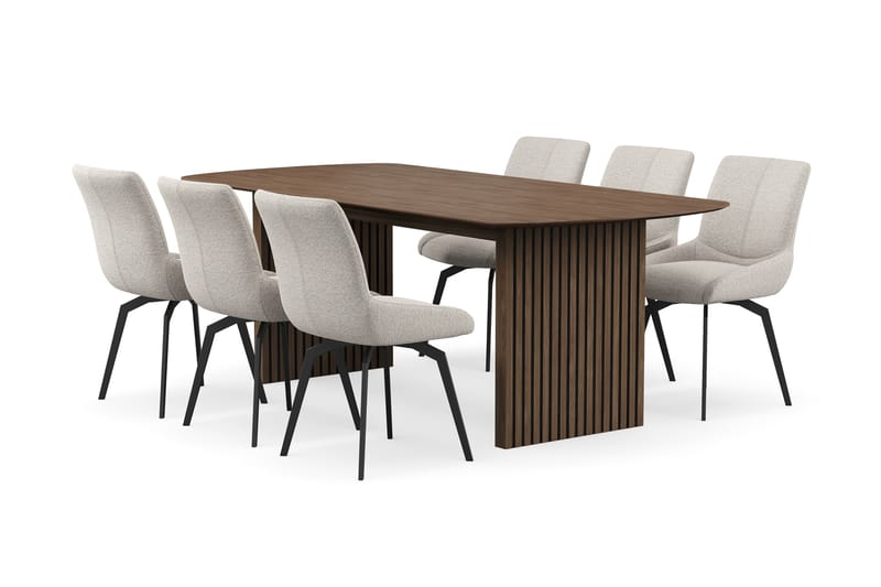 Richeto Spisegruppe Røget Eg 210 cm med 6 Mora Drejestole - Røget eg/Mørk beige - Møbler - Borde - Spisebordssæt