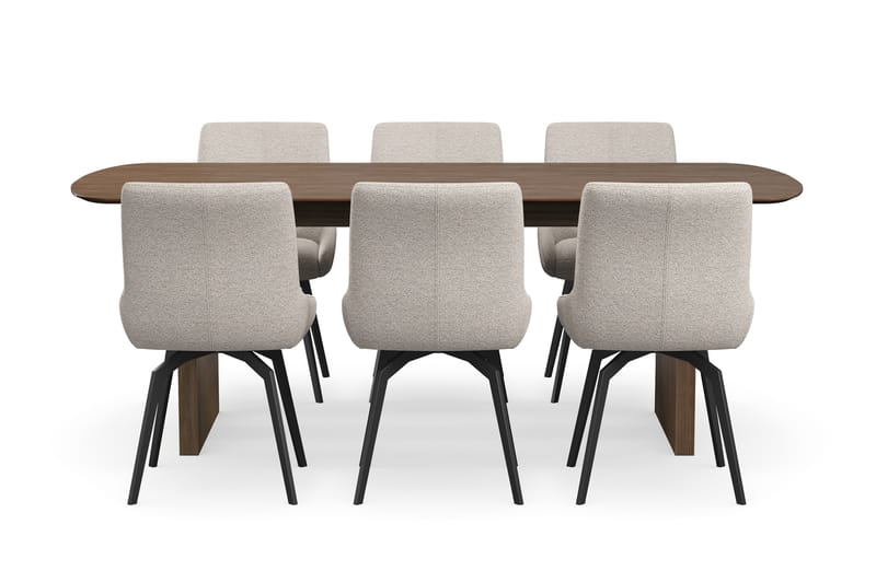 Richeto Spisegruppe Røget Eg 210 cm med 6 Mora Drejestole - Røget eg/Mørk beige - Møbler - Borde - Spisebordssæt