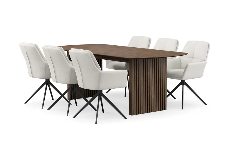 Richeto Spisegruppe Røget Eg 210 cm med 6 Torsby Drejestole, Røget eg/Lys beige